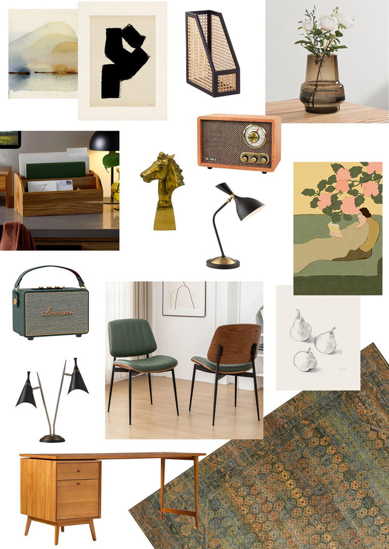 Trendy Vintage Office Home Décor Mood Board