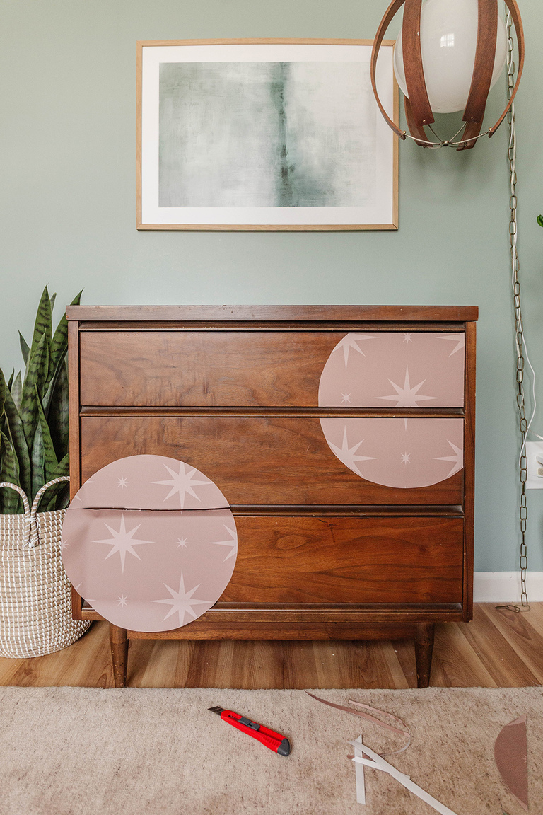 Make DIY Drawer Decals Using Wallpaper