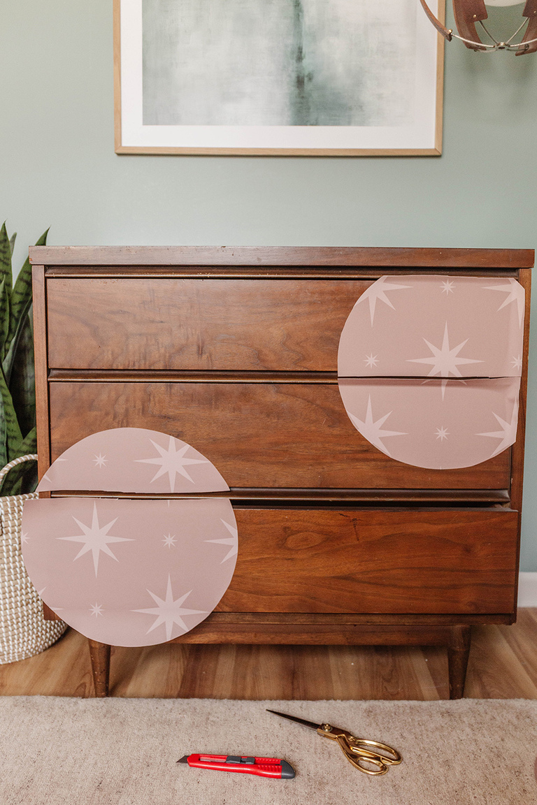 Make DIY Drawer Decals Using Wallpaper
