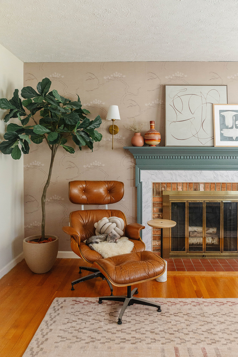 DIY Wallpapered Fireplace Feature Wall